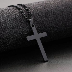 Mens Black Stainless Steel Black Crucifix Cross Pendant Chain Necklace Gift